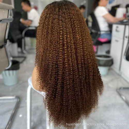 Kinky Curly Transparent Lace Front Wigs For Black Women,  1B30 Brown Brazilian Lace Wig 100% Human Hair Wigs